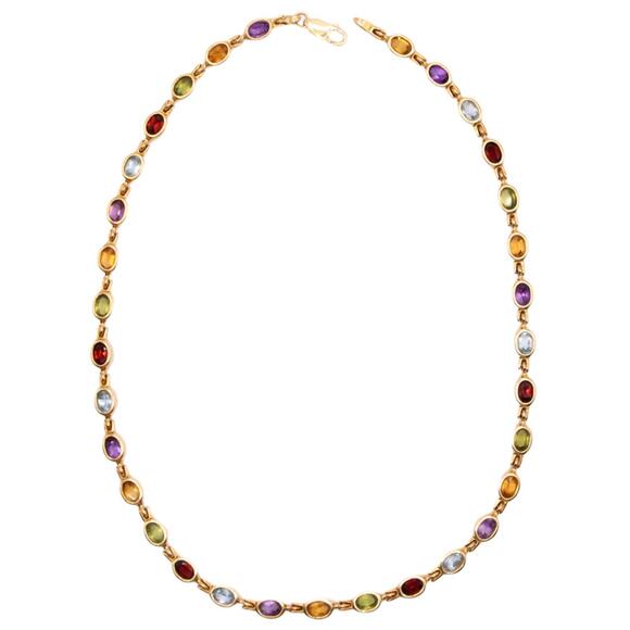 Jewelry - 14kt Yellow Gold Multi Gemstone Bezel Set Tennis Choker Necklace 15.25"